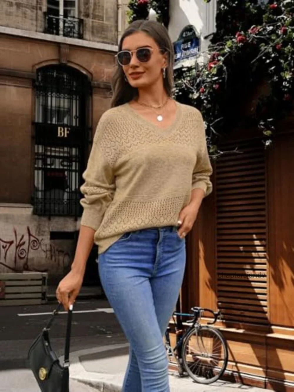 Womens Cable Knit V Neck Long Sleeve Pullover Sweater Oversized